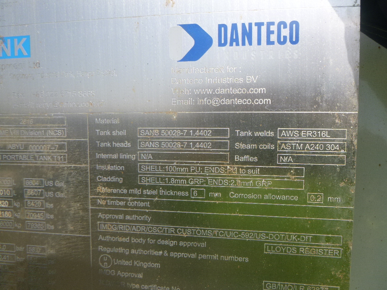 Contentor cisterna, Semireboque Danteco Food tank container inox 20 ft / 25 m3 / 1 comp: foto 21