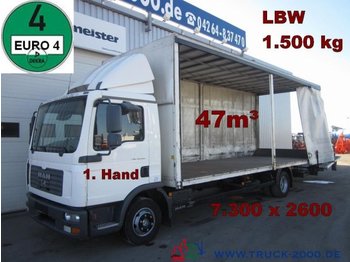 Caminhão com lona MAN TGL 12.180 Schiebeplane 7.30m lang 47m³ LBW1.5t.: foto 1