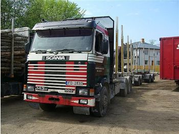 Caminhão para transporte de madeiras Scania 143 H, 6x4, + crane + trailer: foto 1