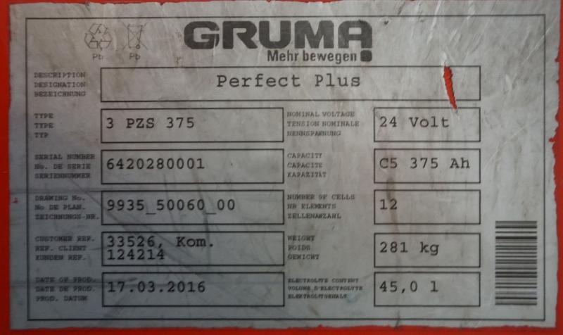 Bateria automotiva GRUMA 24 Volt 3 PzS 375 Ah: foto 5