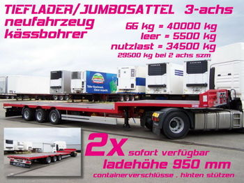 Kässbohrer JB JUMBO PLATEAU SATTEL TIEFLADER 3-achs - Semi-reboque plataforma/ Caixa aberta