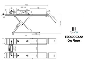Equipamento para oficina TSC4000X2A Alignment scissor lift - On floor - Free wheel lifting system - 4.8 m lightened runways - 4T - Mounted on the floor: foto 2