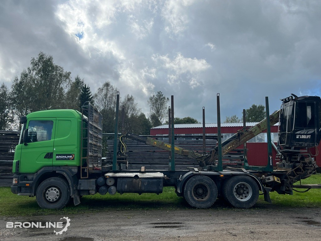 2001 Scania R144 6x4 Loglift + 1997 Närko TP3-RT-280 - Caminhão florestal, Caminhão grua: foto 3 2001 Scania R144 6x4 Loglift + 1997 Närko TP3-RT-280 - Caminhão florestal, Caminhão grua: foto 3