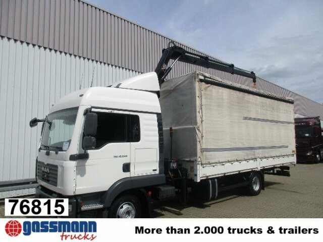 MAN TGL 12.240BL 4x2, mit Kran Hiab 088 mit Funk - Caminhão com lona, Caminhão grua: foto 1 MAN TGL 12.240BL 4x2, mit Kran Hiab 088 mit Funk - Caminhão com lona, Caminhão grua: foto 1