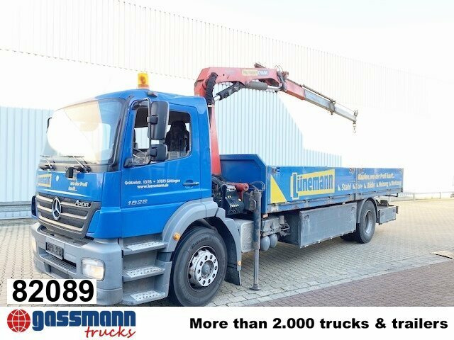 Mercedes-Benz Axor 1828 L 4x2 mit Kran Palfinger PK 9501, Funk - Camião de caixa aberta/ Plataforma, Caminhão grua: foto 1 Mercedes-Benz Axor 1828 L 4x2 mit Kran Palfinger PK 9501, Funk - Camião de caixa aberta/ Plataforma, Caminhão grua: foto 1