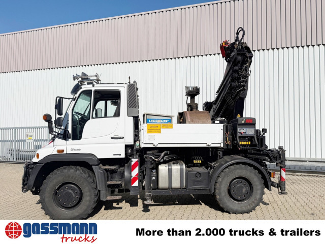 Unimog U400 4x4, Frontzapfwelle, Heckkran Hiab XS - Camião de caixa aberta/ Plataforma, Caminhão grua: foto 4 Unimog U400 4x4, Frontzapfwelle, Heckkran Hiab XS - Camião de caixa aberta/ Plataforma, Caminhão grua: foto 4