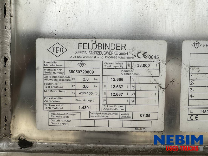 Feldbinder TSA 38.3 - 38.000Ltr - CIP LINES - Semirreboque tanque: foto 4 Feldbinder TSA 38.3 - 38.000Ltr - CIP LINES - Semirreboque tanque: foto 4
