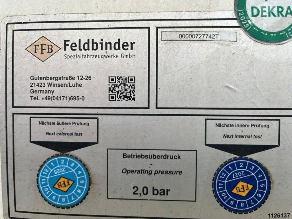 Feldbinder Silo für Staub und Rieselgüter EUT 40.3 Aufliege - Semirreboque silo: foto 5 Feldbinder Silo für Staub und Rieselgüter EUT 40.3 Aufliege - Semirreboque silo: foto 5
