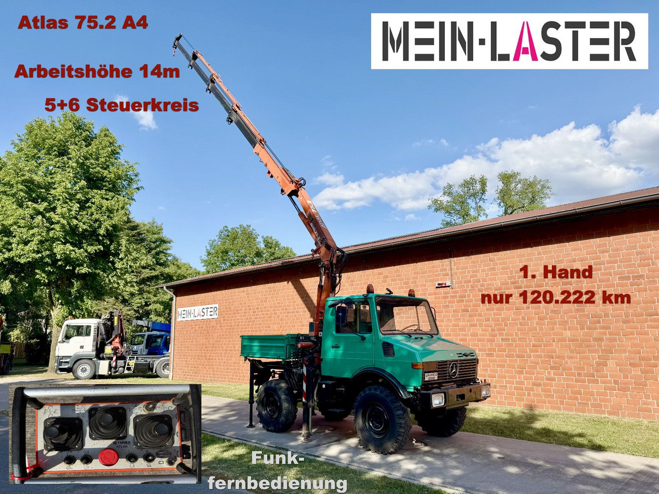 Unimog U 1200 Atlas 75.2 Kran 14 m Funk FB *1. Hand - Caminhão grua: foto 1 Unimog U 1200 Atlas 75.2 Kran 14 m Funk FB *1. Hand - Caminhão grua: foto 1