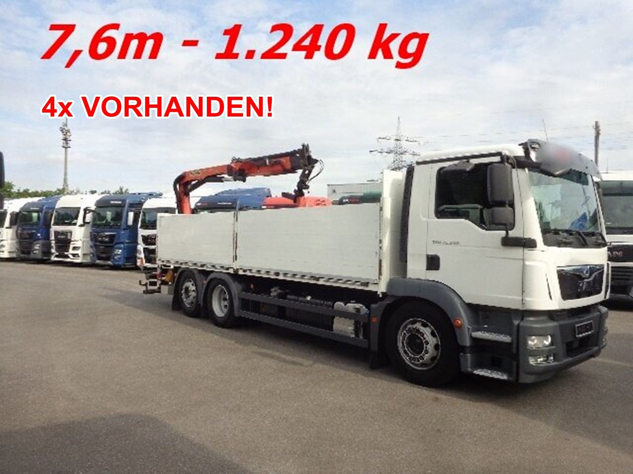 MAN TGM 26.340 6x2-4 LL TGM 26.340 6x2-4 LL,Lenk-Liftachse, Heckkran, Palfinger PK 11.001, faltbar, - Caminhão grua, Camião de caixa aberta/ Plataforma: foto 1 MAN TGM 26.340 6x2-4 LL TGM 26.340 6x2-4 LL,Lenk-Liftachse, Heckkran, Palfinger PK 11.001, faltbar, - Caminhão grua, Camião de caixa aberta/ Plataforma: foto 1