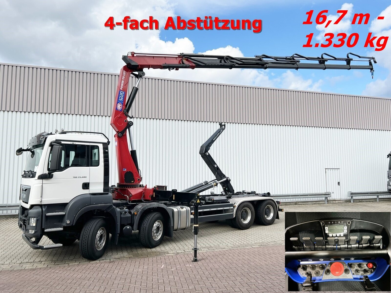 MAN TGS 35.480 8X4 BL TGS 35.480 8X4 BL, Intarder, Kran HMF 3220-K6, 4-fach Abstützung, Funk - Caminhão polibenne, Caminhão grua: foto 1 MAN TGS 35.480 8X4 BL TGS 35.480 8X4 BL, Intarder, Kran HMF 3220-K6, 4-fach Abstützung, Funk - Caminhão polibenne, Caminhão grua: foto 1