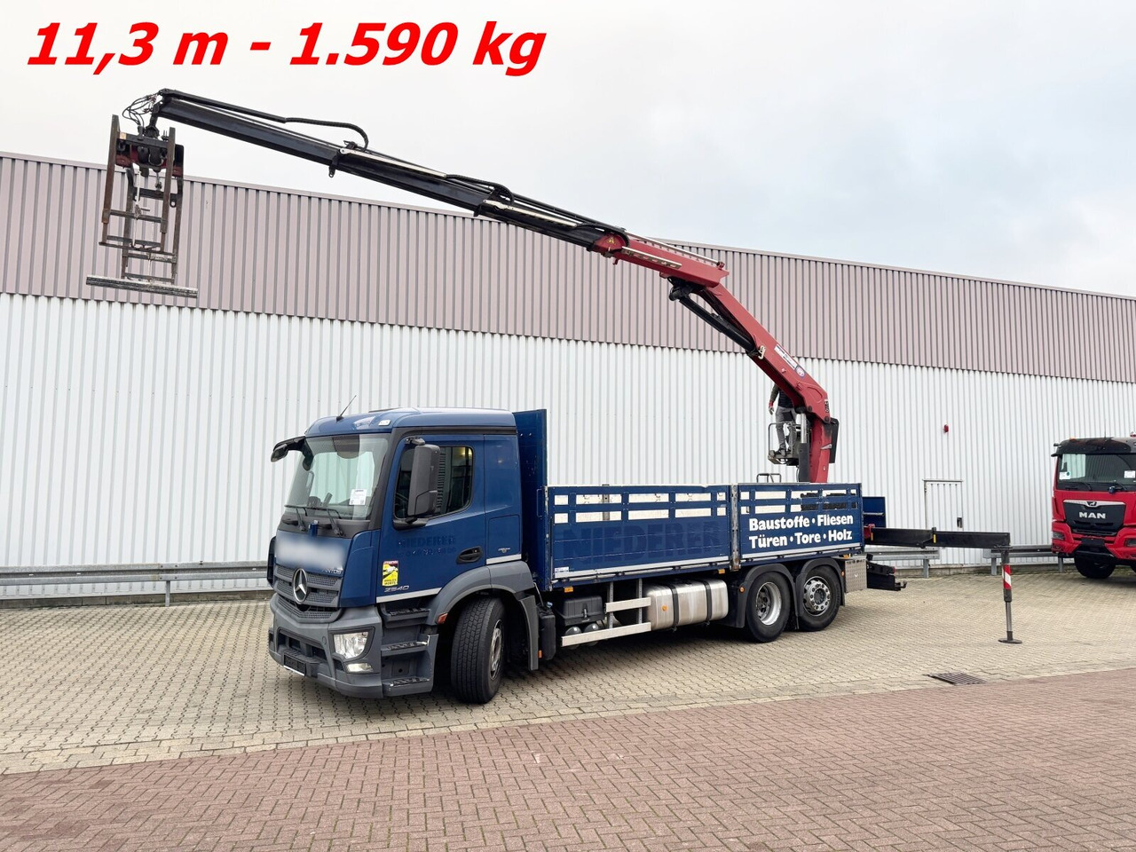 Mercedes-Benz Antos 2540 L 6x2 Antos 2540 L 6x2, Lenkachse, HMF 2110-L3 Heckkran - Caminhão grua, Camião de caixa aberta/ Plataforma: foto 1 Mercedes-Benz Antos 2540 L 6x2 Antos 2540 L 6x2, Lenkachse, HMF 2110-L3 Heckkran - Caminhão grua, Camião de caixa aberta/ Plataforma: foto 1