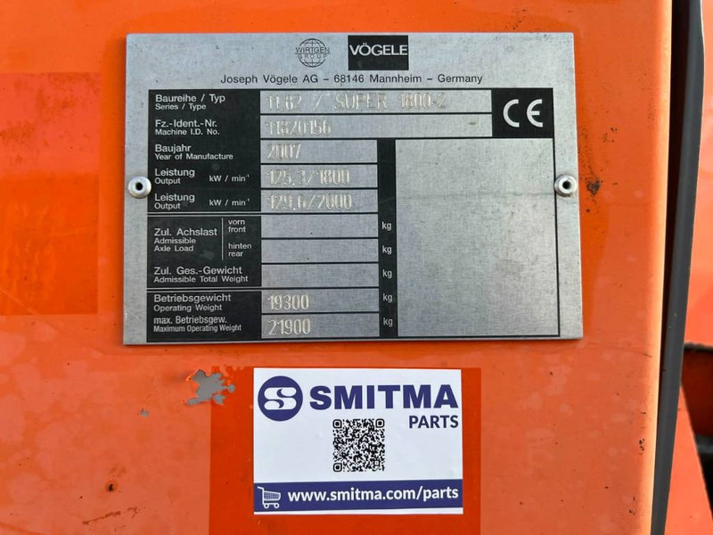 Vögele SUPER 1800-2 - Acabadora: foto 5 Vögele SUPER 1800-2 - Acabadora: foto 5