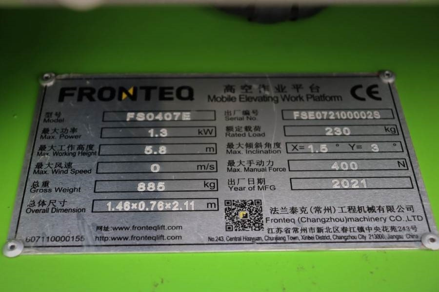 Plataforma de Tijera/ Plataforma de tesoura Fronteq FS0407E New, CE Declaration, 6m Working He: foto 17