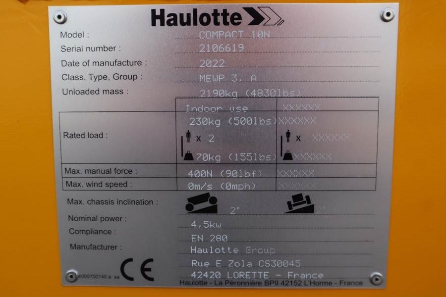 Plataforma de Tijera/ Plataforma de tesoura Haulotte Compact 10N Valid Inspection, *Guarantee! 10m Work: foto 6