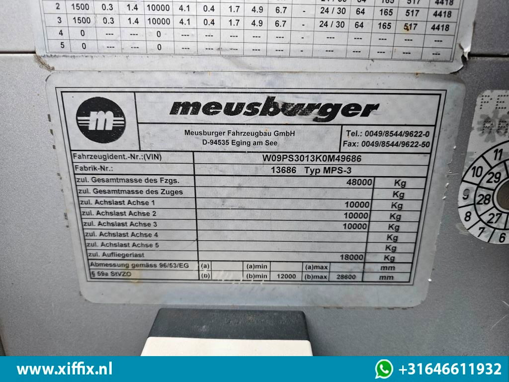 Semi-reboque plataforma/ Caixa aberta Meusburger 3-ass. Vlakke dubbel 2x uitschuifbare oplegger met huifopbouw / 3x ge: foto 18