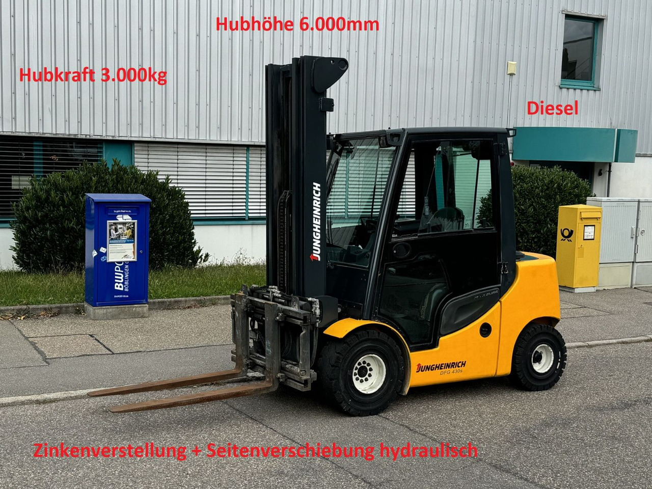 Jungheinrich DFG 430s 600DZ 3t Triplex 6m Zinkenverst. Seiten - Empilhadeira a diesel: foto 1 Jungheinrich DFG 430s 600DZ 3t Triplex 6m Zinkenverst. Seiten - Empilhadeira a diesel: foto 1