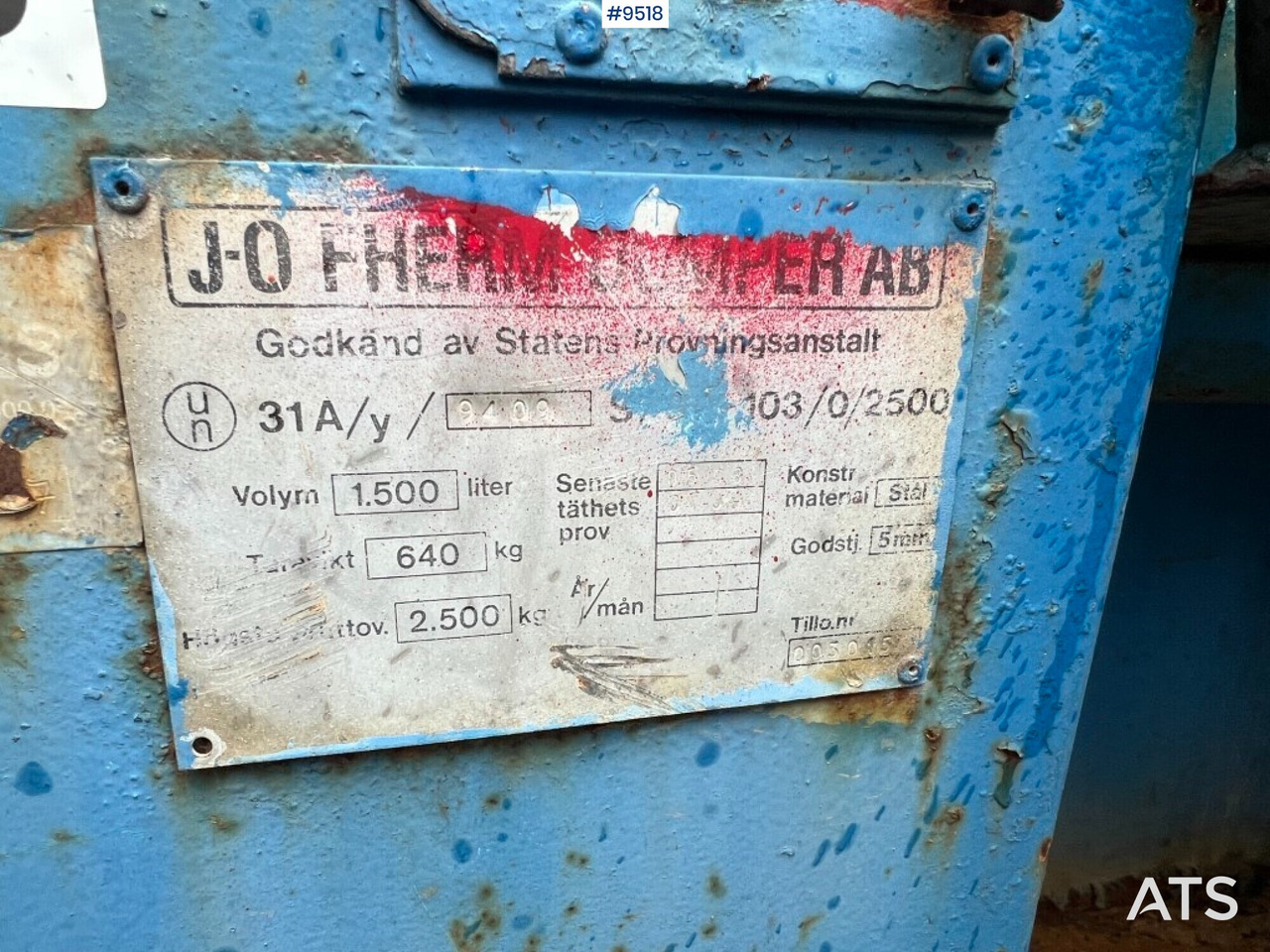 Depósito de armazenamento Tank diesel - 1,5 cubic - J-O Fherm dumper: foto 6