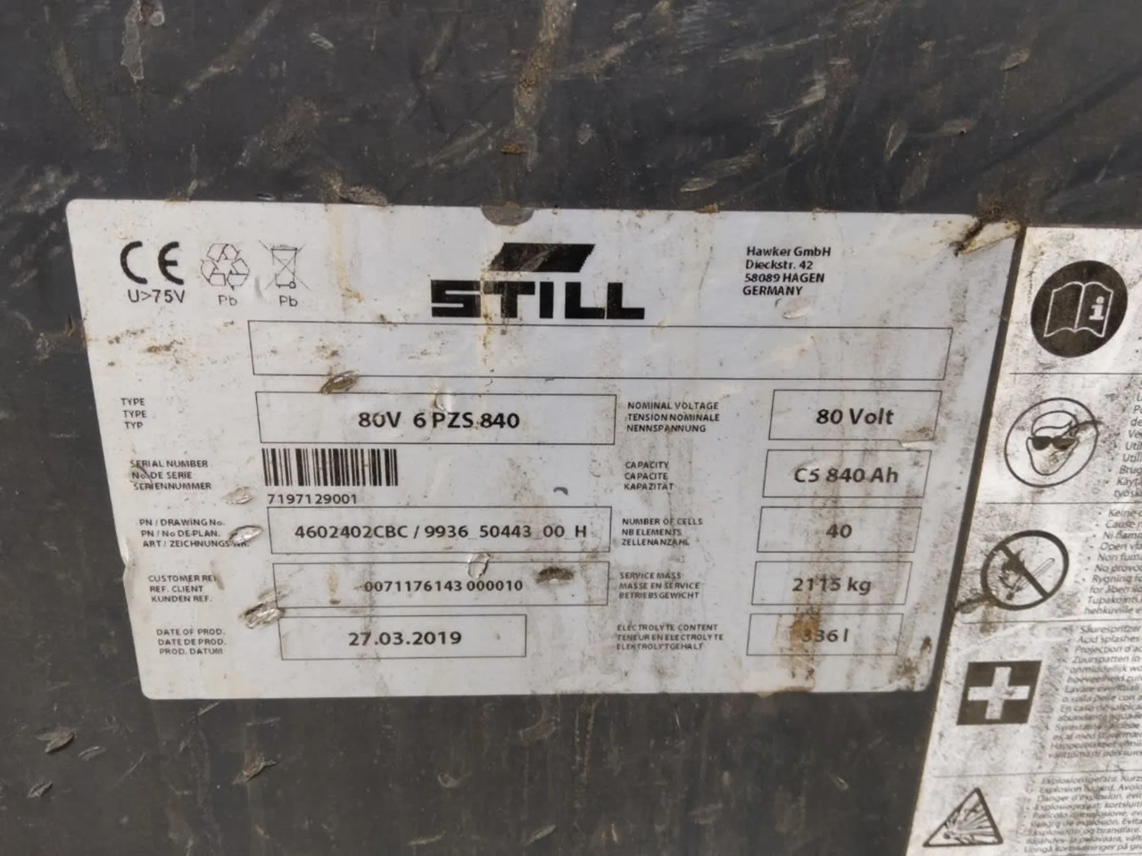 Hawker Battery 80V 840Ah - Bateria automotiva de Equipamento de movimentação: foto 2 Hawker Battery 80V 840Ah - Bateria automotiva de Equipamento de movimentação: foto 2