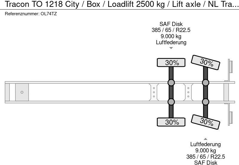 Semireboque furgão Tracon TO 1218 City / Box / Loadlift 2500 kg / Lift axle / NL Trailer: foto 18