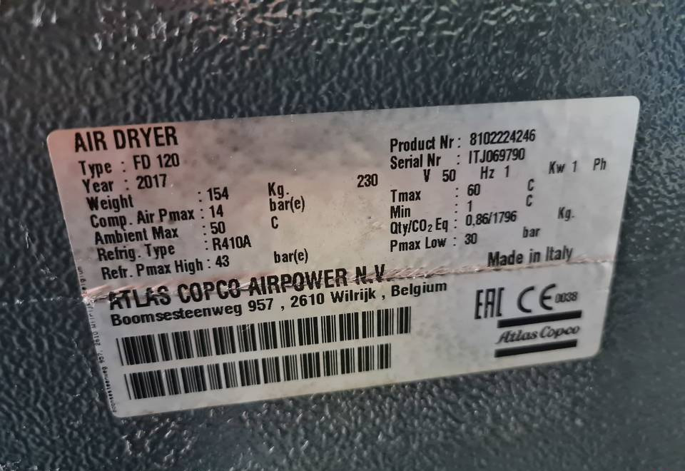 OSUSZACZ ZIĘBNICZY ATLAS COPCO FD 120 7,2m3 - Compressor de ar: foto 3 OSUSZACZ ZIĘBNICZY ATLAS COPCO FD 120 7,2m3 - Compressor de ar: foto 3