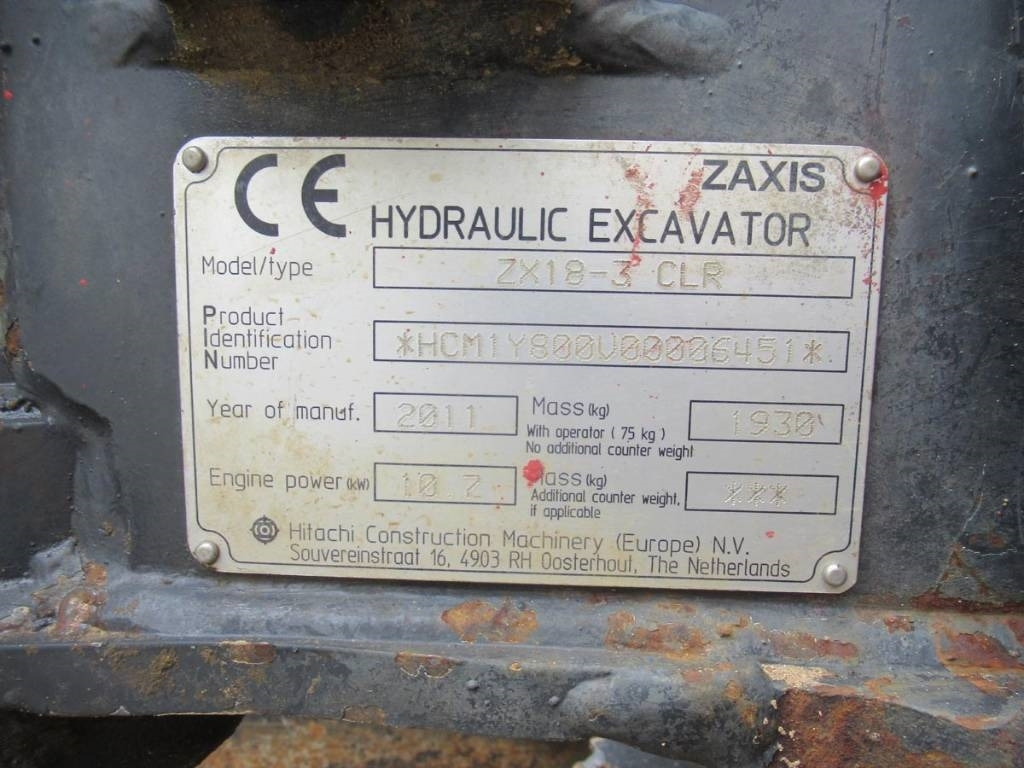 Hitachi ZX 18-3 CLR - Mini escavadeira: foto 5 Hitachi ZX 18-3 CLR - Mini escavadeira: foto 5