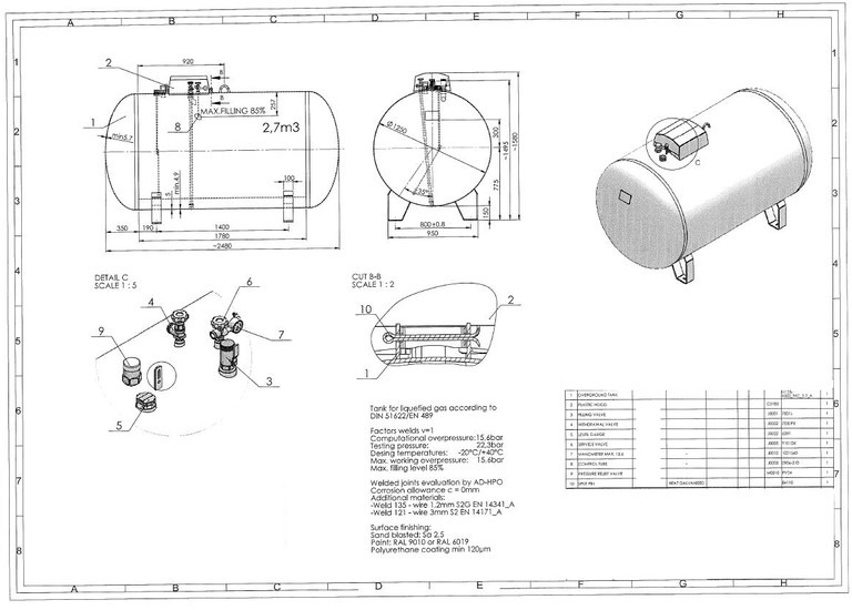 De Visser Propaan/Butaan LPG tank 2700 L (1,35 ton) Gastank, Gas, Gaz, LPG, GPL, Propane, Butane Ø 1250 including tank fittings - Tanque de combustível: foto 3 De Visser Propaan/Butaan LPG tank 2700 L (1,35 ton) Gastank, Gas, Gaz, LPG, GPL, Propane, Butane Ø 1250 including tank fittings - Tanque de combustível: foto 3