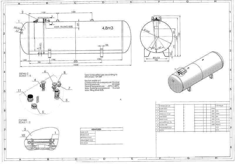 De Visser Propaan/Butaan LPG tank 4850 L (2,43 ton) Gastank, Gas, Gaz, LPG, GPL, Propane, Butane Ø 1250 including tank fittings - Tanque de combustível: foto 5 De Visser Propaan/Butaan LPG tank 4850 L (2,43 ton) Gastank, Gas, Gaz, LPG, GPL, Propane, Butane Ø 1250 including tank fittings - Tanque de combustível: foto 5