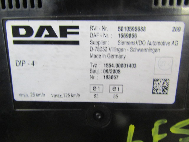DAF LF 55 CLOCK CLUSTER P/NO 1669866 - Sistema elétrico de Caminhão: foto 2 DAF LF 55 CLOCK CLUSTER P/NO 1669866 - Sistema elétrico de Caminhão: foto 2