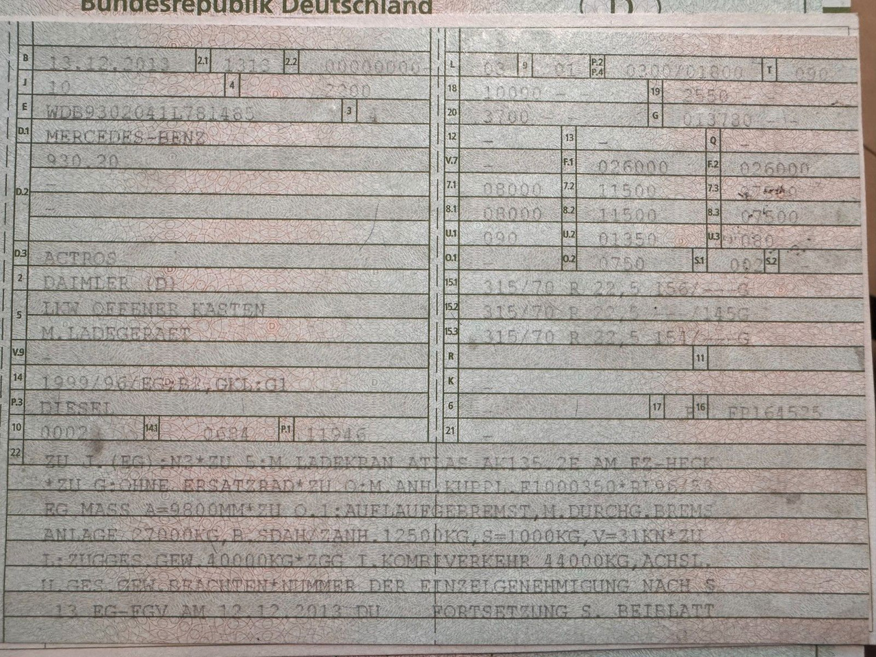 Mercedes-Benz 2541 6X2 Pritsche mit Kran Atlas 135 E2 Funk - Caminhão grua: foto 3 Mercedes-Benz 2541 6X2 Pritsche mit Kran Atlas 135 E2 Funk - Caminhão grua: foto 3