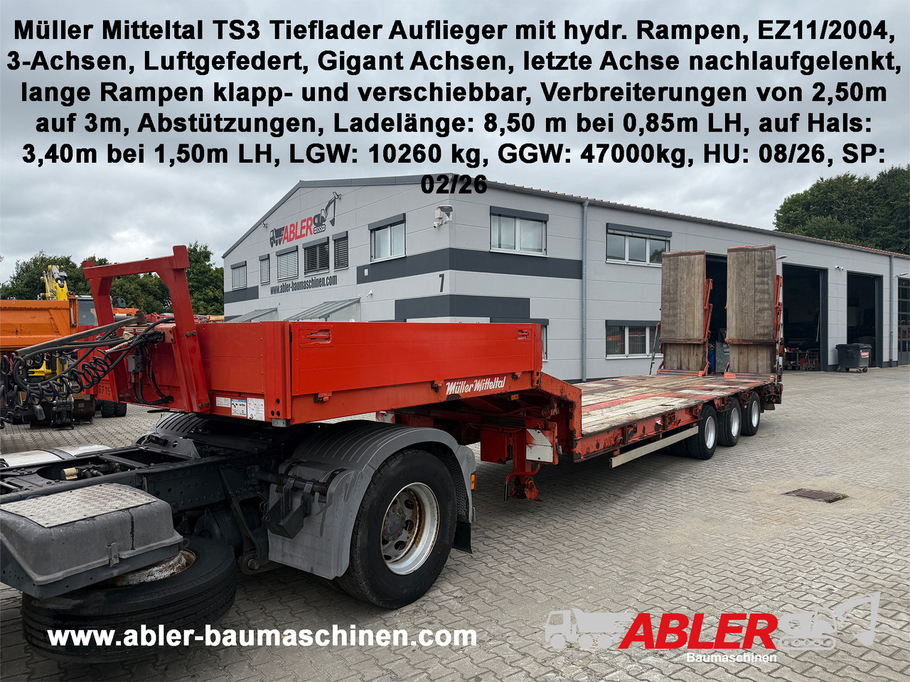 Müller Mitteltal TS3 Tieflader Auflieger mit hydr. Rampen - Semireboque baixa: foto 1 Müller Mitteltal TS3 Tieflader Auflieger mit hydr. Rampen - Semireboque baixa: foto 1
