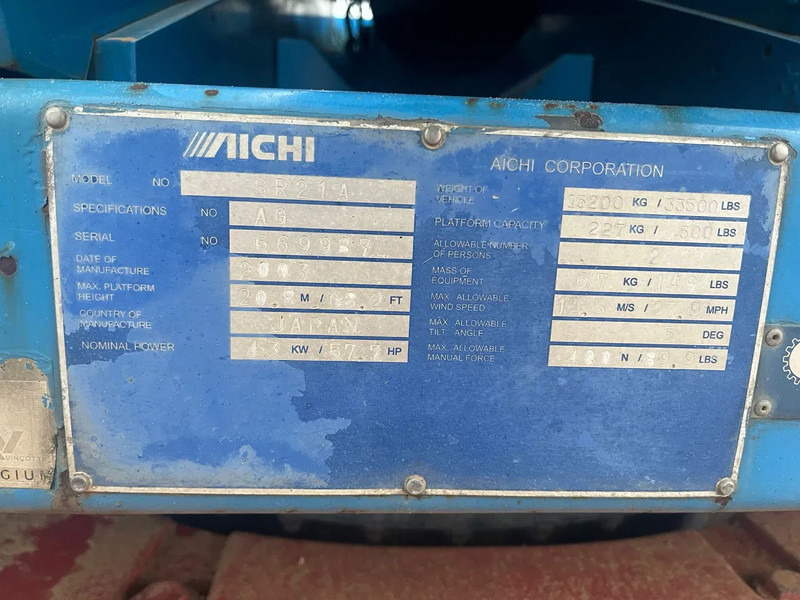 Plataforma telescópica Aichi SR 21 A Hoogwerker rups: foto 10 Plataforma telescópica Aichi SR 21 A Hoogwerker rups: foto 10