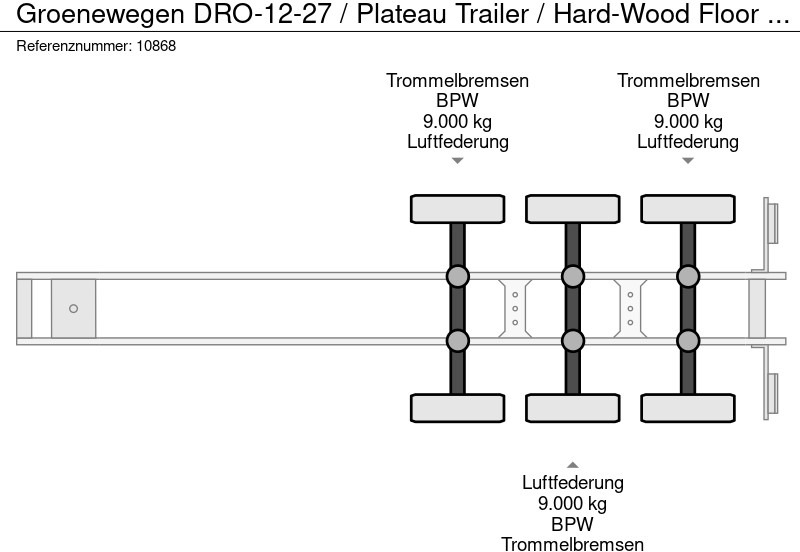 Semi-reboque plataforma/ Caixa aberta Groenewegen DRO-12-27 / Plateau Trailer / Hard-Wood Floor / BPW + Drum: foto 9
