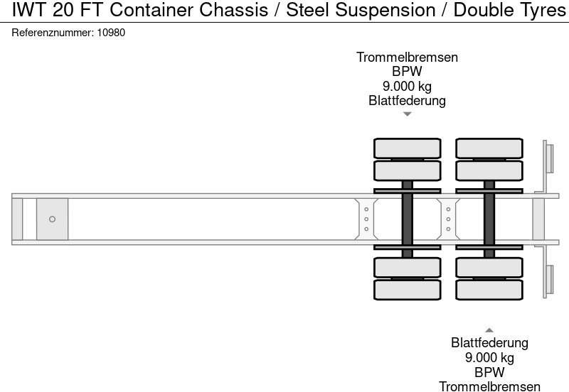 Semireboque transportador de contêineres/ Caixa móvel IWT 20 FT Container Chassis / Steel Suspension / Double Tyres: foto 10 Semireboque transportador de contêineres/ Caixa móvel IWT 20 FT Container Chassis / Steel Suspension / Double Tyres: foto 10