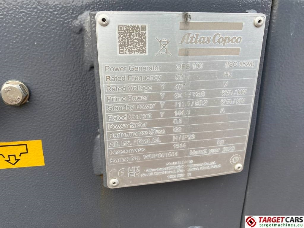 Gerador elétrico Atlas Copco QES100 Diesel 100KVA Generator 400/230V Unused: foto 10
