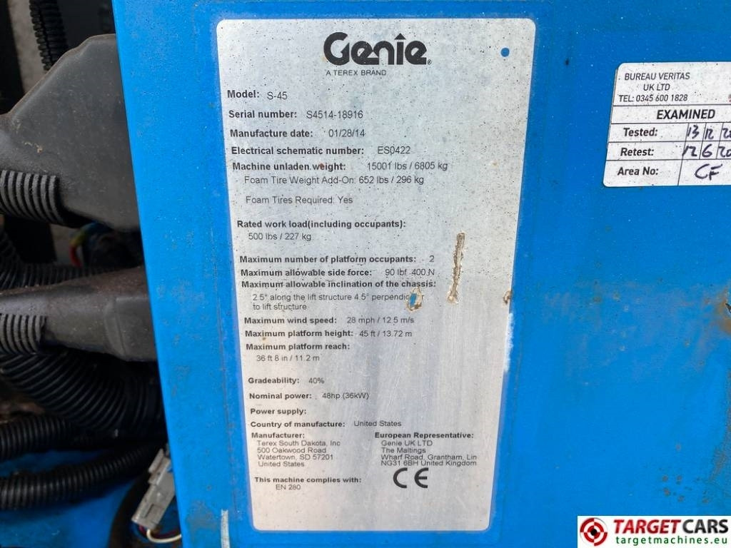 Plataforma telescópica Genie S-45 Telescopic 4x4 Diesel Boom Work Lift 1572cm: foto 10