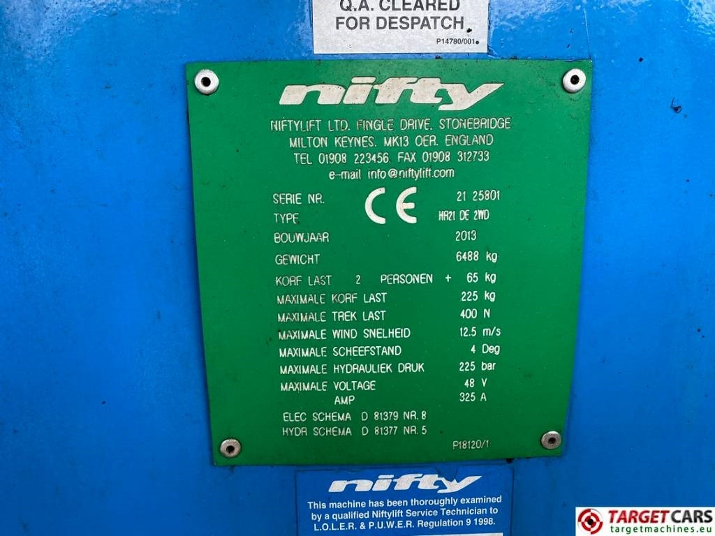 Plataforma articulada Niftylift HR21DE HyBrid Articulated Boom Work Lift 2080cm: foto 10