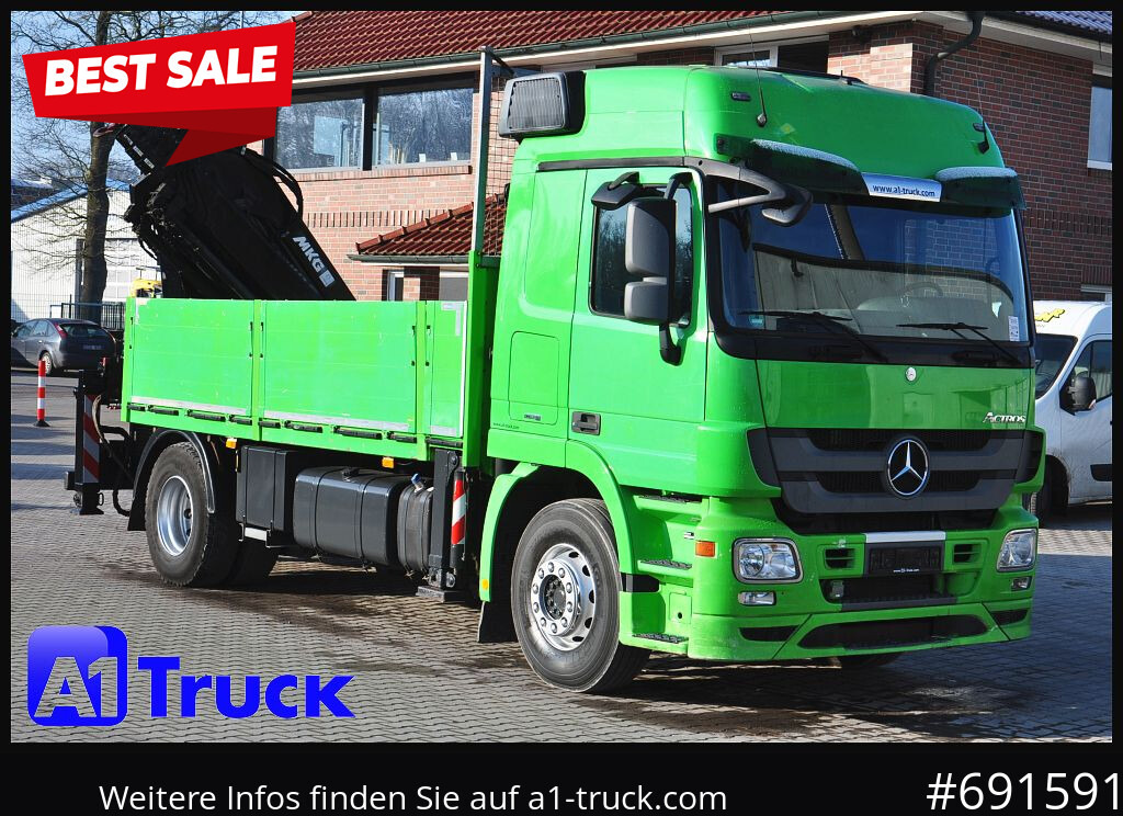 MERCEDES-BENZ Actros 1844 MP3, Kran MKG 291 HP 5+3 Funk, TÜV 06/2026 - Camião de caixa aberta/ Plataforma, Caminhão grua: foto 1 MERCEDES-BENZ Actros 1844 MP3, Kran MKG 291 HP 5+3 Funk, TÜV 06/2026 - Camião de caixa aberta/ Plataforma, Caminhão grua: foto 1