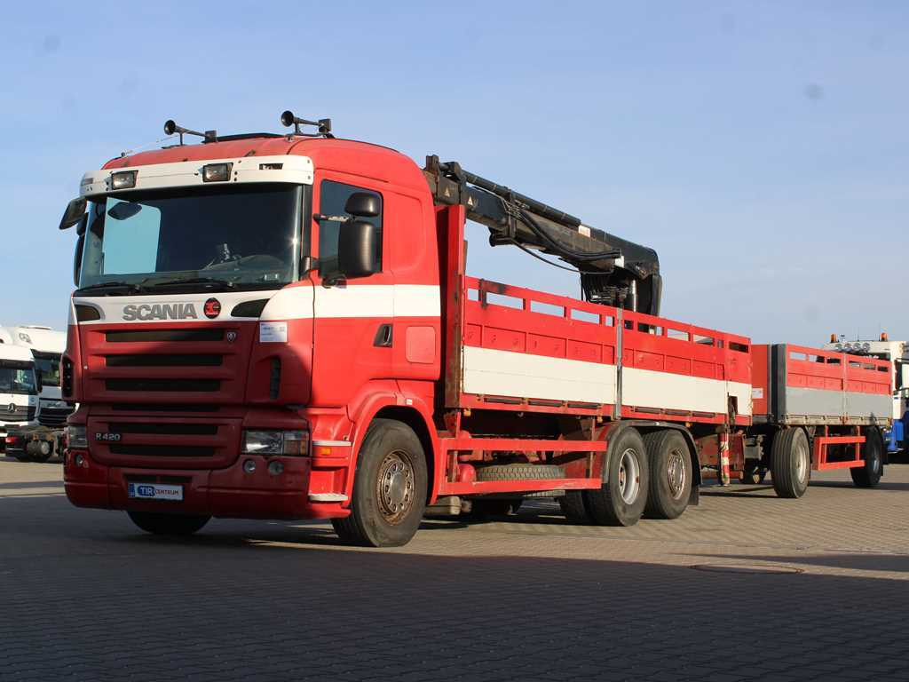 Scania R380, EURO 3, 6X2, LIFT AXLE, HIAB 166K + KOGEL ANBS(1996) - Camião de caixa aberta/ Plataforma, Caminhão grua: foto 1 Scania R380, EURO 3, 6X2, LIFT AXLE, HIAB 166K + KOGEL ANBS(1996) - Camião de caixa aberta/ Plataforma, Caminhão grua: foto 1