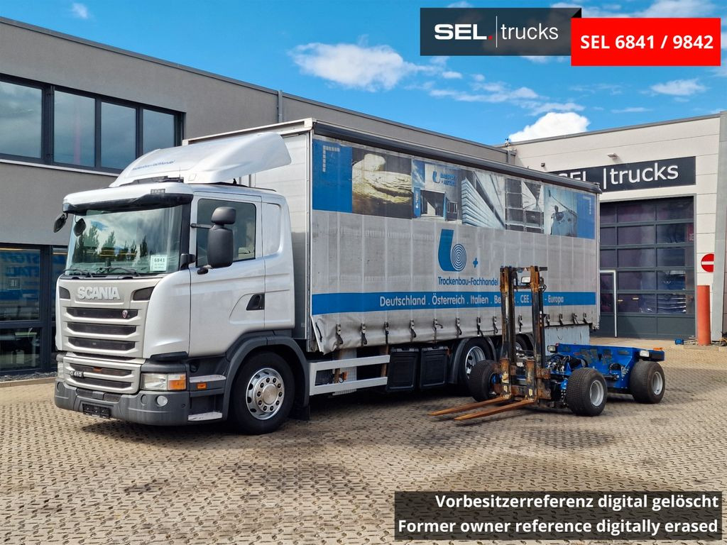 Scania G 410 /Retarder /mit Mitnahmestapler /Lenkachse - Caminhão com lona: foto 1 Scania G 410 /Retarder /mit Mitnahmestapler /Lenkachse - Caminhão com lona: foto 1