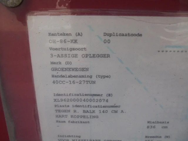 Groenewegen 40CC-16-27TUN - Semireboque transportador de contêineres/ Caixa móvel: foto 4 Groenewegen 40CC-16-27TUN - Semireboque transportador de contêineres/ Caixa móvel: foto 4