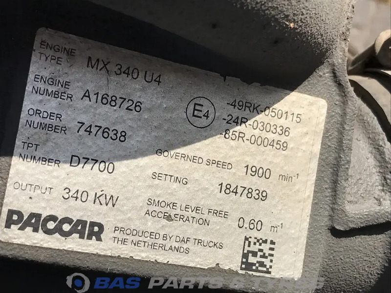 DAF CF85 Euro 4-5 Motor DAF MX340 U4 1850003 - Motor de Caminhão: foto 5 DAF CF85 Euro 4-5 Motor DAF MX340 U4 1850003 - Motor de Caminhão: foto 5