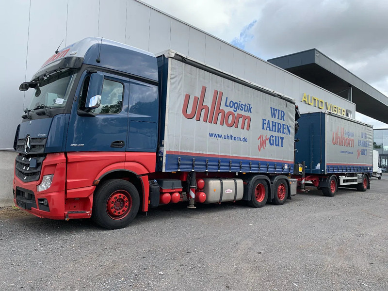 Mercedes-Benz Actros 2548 6X2 + Aanhanger*Palfinger crane*Cruise control*Airco* - Caminhão com lona, Caminhão grua: foto 1 Mercedes-Benz Actros 2548 6X2 + Aanhanger*Palfinger crane*Cruise control*Airco* - Caminhão com lona, Caminhão grua: foto 1