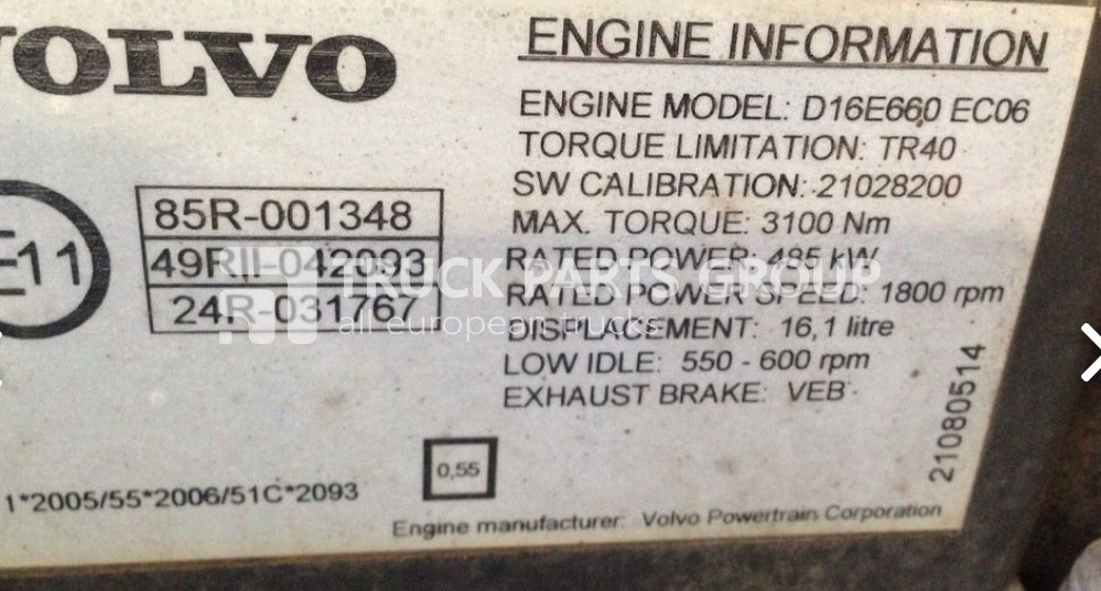 VOLVO FH16 D16E engine, EURO5, EURO4 emission D16E660 EC06, 660PS, 485 engine - Motor de Caminhão: foto 2 VOLVO FH16 D16E engine, EURO5, EURO4 emission D16E660 EC06, 660PS, 485 engine - Motor de Caminhão: foto 2