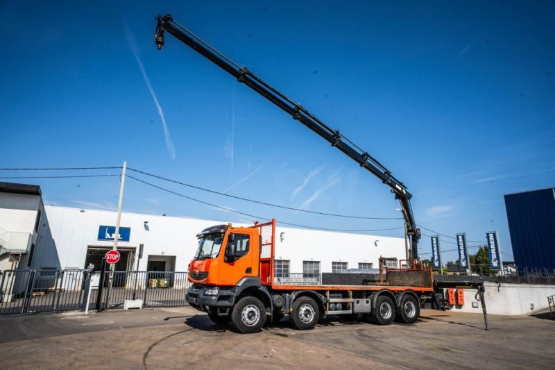 Renault KERAX 430 DXI+ HIAB 16 T/m + 5 EXT - Camião de caixa aberta/ Plataforma, Caminhão grua: foto 1 Renault KERAX 430 DXI+ HIAB 16 T/m + 5 EXT - Camião de caixa aberta/ Plataforma, Caminhão grua: foto 1