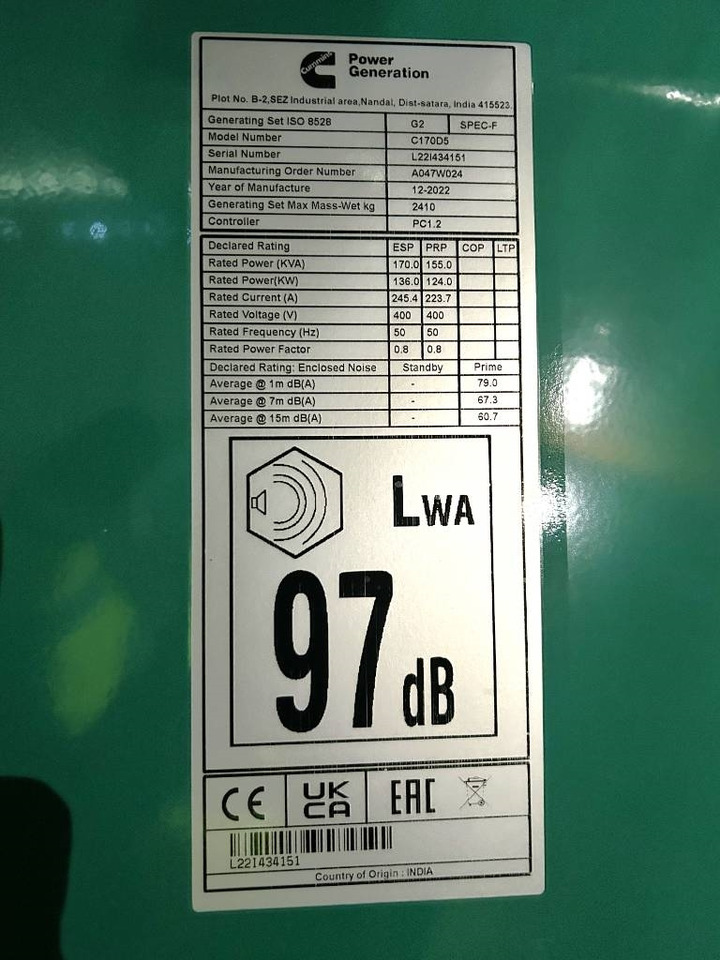 Cummins C170D5 - 170 kVA Generator - DPX-18511 - Gerador elétrico: foto 4 Cummins C170D5 - 170 kVA Generator - DPX-18511 - Gerador elétrico: foto 4