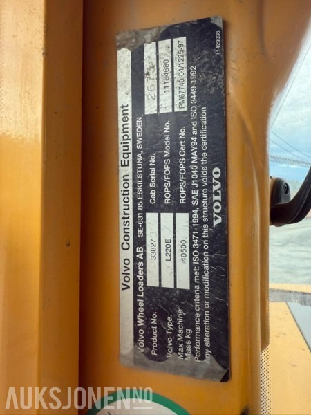 2005 Volvo L220E HJULLASTER - 15364 Timer - Carregadeira de rodas: foto 5 2005 Volvo L220E HJULLASTER - 15364 Timer - Carregadeira de rodas: foto 5