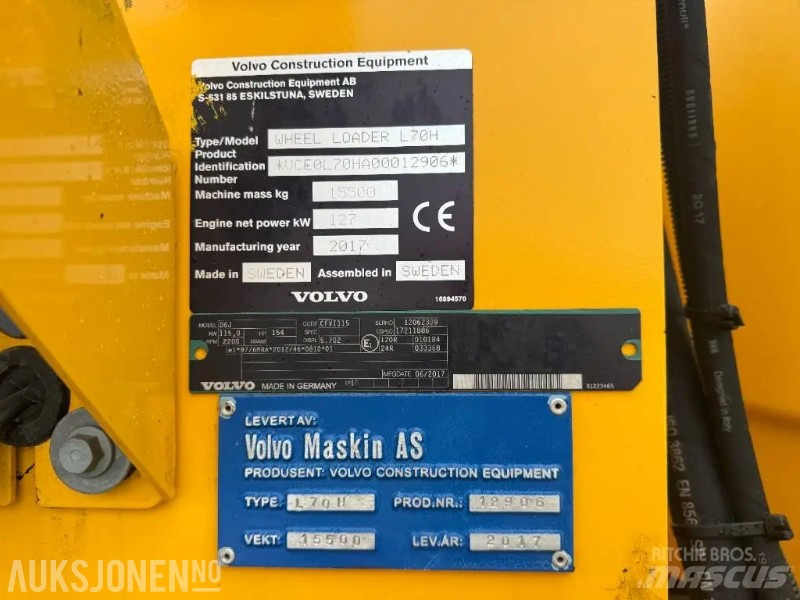 Carregadeira de rodas 2017 Volvo L70H - Lastdemping - S.Smøring - Sertifisert - 8600T: foto 14