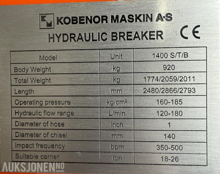 Ny KM 1400 Pigghammer med s70 HK feste - Martelo hidráulico: foto 5 Ny KM 1400 Pigghammer med s70 HK feste - Martelo hidráulico: foto 5