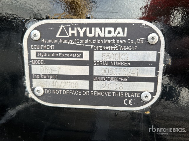 2008 Hyundai R55-7 Mini Excavator: <6.6t - Mini escavadeira: foto 2 2008 Hyundai R55-7 Mini Excavator: <6.6t - Mini escavadeira: foto 2